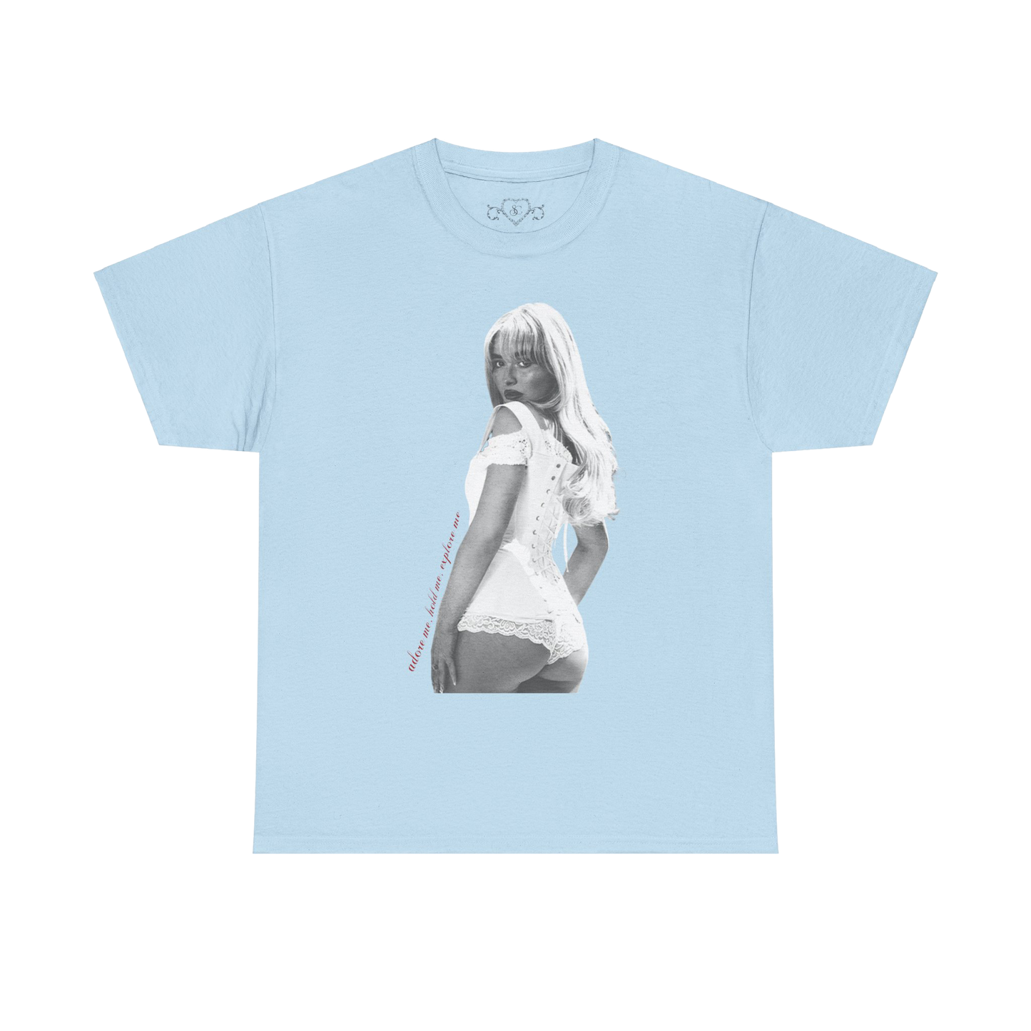 Sabrina Carpenter Merch - Sabrina Carpenter Short n Sweet Love Letter Blue Tee